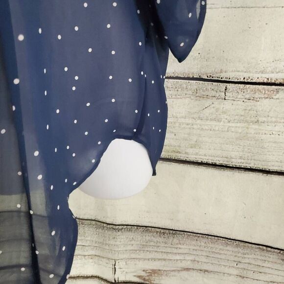 Daniel Rainn Navy Blue Polka Dot Sheer Tunic Top M Long Sleeve Lined - Picture 4 of 8